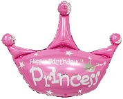 Шар (37''/94 см) Фигура, Корона, С Днем Рождения, Принцесса, Розовый, 1 шт.