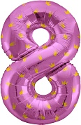 Шар (34''/86 см) Цифра, 8 Золотые короны, Розовый, 1 шт. в упак.