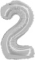 Шар с клапаном (16''/41 см) Мини-цифра, 2, Серебро, 1 шт.