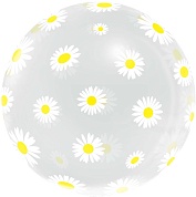 Шар (18''/46 см) Сфера 3D, Deco Bubble, Ромашки, Прозрачный, Кристалл, 1 шт. в упак. 