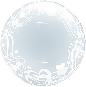 Шар (18''/46 см) Сфера 3D, Deco Bubble, Воздушные сердца, Прозрачный, 1 шт. в упак.