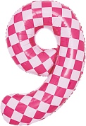 Шар (34''/86 см) Цифра, 9 Клеточки, Розовый/Фуше, 1 шт. в уп.