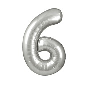 Шар (40''/102 см) Цифра, 6, Серебро, 1 шт. в уп.