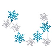 Гирлянда-подвеска Снежинки, Серебро/Голубой, с блестками, 300 см, 10 см*9 шт, 1 упак.