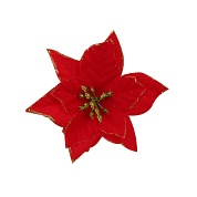 Цветок Пуансеттия, на клипсе, Алый, 13 см, 1 шт.