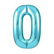 Шар (40''/102 см) Цифра, 0, Голубой, 1 шт. в уп.