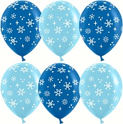 Шар (12''/30 см) Снежинки, Голубой/Синий, пастель, 5 ст, 25 шт.