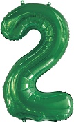 Шар (34''/86 см) Цифра, 2, Slim, Зеленый, 1 шт. в упак.