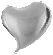 Шар (18''/46 см) Сердце, Изгиб, Серебро, 1 шт.