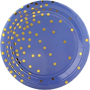 Тарелки (7''/18 см) Золотое конфетти, Синий/Золото, Металлик, 6 шт.