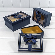 Набор коробок С окошком и бантом, Темно-синий, 22,5*16*9,5 см, 3 шт. 