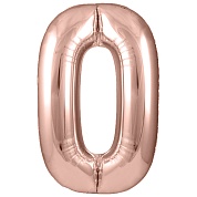 Шар (40''/102 см) Цифра, 0, Розовое Золото, 1 шт. в уп.