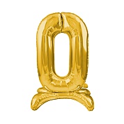 Шар (32''/81 см) Цифра, 0 на подставке, Золото, 1 шт. в уп.