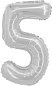 Шар с клапаном (16''/41 см) Мини-цифра, 5, Серебро, 1 шт.