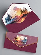 Конверты для денег, Пейзаж (закат в горах), Металлик, 10 шт.