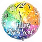 Шар (18''/46 см) Круг, Новогодние часы, Яркий фейерверк, Радужный, Голография, 1 шт.