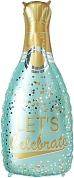 Шар (37''/94 см) Фигура, Бутылка Шампанское, Праздничное конфетти, Голубой, 1 шт. 