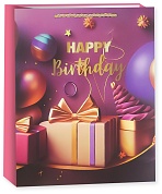 Пакет подарочный, Happy Birthday, Праздничный микс, Дизайн №3, Металлик, 23*18*10 см, 1 шт.