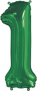 Шар (34''/86 см) Цифра, 1, Slim, Зеленый, 1 шт. в упак.