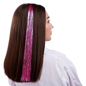 Цветная прядь для волос, Дождик, на заколке, 11 гр., Ярко-розовый, 50*3,2 см, 1 шт. 