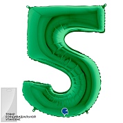 Шар (40''/102 см) Цифра, 5, Зеленый, 1 шт. в уп. 