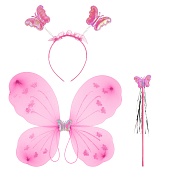 Набор (ободок, крылья, волшебная палочка), Фея Бабочка, Розовый, с блестками, 48*38 см, 1 шт. 
