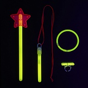 Флуоресцентный набор для девочки, (волшеб. палочка, браслет, подвеска, кольцо), Желтый, 1 шт. 