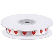 Лента декоративная (1 см*22,85 м) Большие сердечки, Белый/Красный, 1 шт.