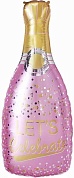 Шар (37''/94 см) Фигура, Бутылка Шампанское, Праздничное конфетти, Розовый, 1 шт. 