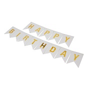 Гирлянда Флажки, Happy Birthday, Белый/Золото, Металлик, 500 см, 16*12 см, 1 шт.