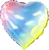 Шар (18''/46 см) Сердце, Перламутровый блеск, Светлая радуга, Голография, 1 шт.
