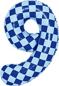 Шар (34''/86 см) Цифра, 9 Клеточки, Голубой/Синий, 1 шт. в уп.