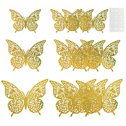 Наклейки Волшебные бабочки, Золото, Голография, 8-12 см*4 шт, 12 шт, 1 упак.