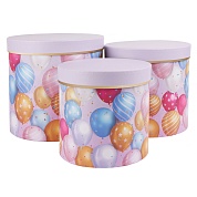 Набор коробок Цилиндр, Воздушные шары, Дизайн № 2, Сиреневый, 20,5*20 см, 3 шт. 