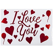 Наклейка I Love You с сердечками, 19,5*27 см, Красный, Металлик, 1 шт.