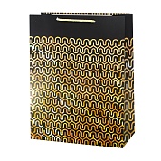 Пакет подарочный, Золотой узор на черном, Дизайн №4, Металлик, 23*18*8 см, 1 шт.