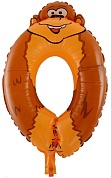 Шар с клапаном (16''/41 см) Мини-цифра, 0 Обезьяна, 1 шт.