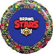 Шар (18''/46 см) Круг, Brawl Stars, Звездные бойцы, дизайн №3, Синий, 1 шт. в упак.