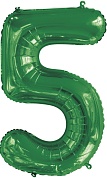 Шар (34''/86 см) Цифра, 5, Slim, Зеленый, 1 шт. в упак.