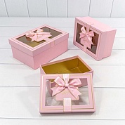 Набор коробок С окошком и бантом, Розовый, 22,5*16*9,5 см, 3 шт. 