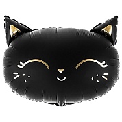Шар (19''/48 см) Фигура, Голова, Магический котенок, Черный, 1 шт. в уп.