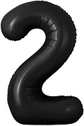 Шар с клапаном (16''/41 см) Мини-цифра, 2, Черный, 1 шт. 