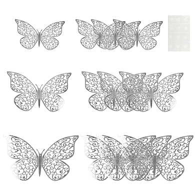Наклейки Ажурные бабочки, Серебро, 8-12 см*4 шт, 12 шт, 1 упак.