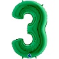 Шар (40''/102 см) Цифра, 3, Зеленый, 1 шт. в уп. 