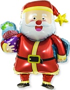 Шар с клапаном (13''/33 см) Мини-фигура, Веселый Дед Мороз с подарками, 1 шт.