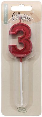 Свеча Цифра, 3 Лаконичная серия, Красный, 5 см, 1 шт. с держат.