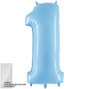Шар (32''/81 см) Цифра, 1, Голубой, 1 шт. в упак.