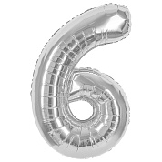 Шар (40''/102 см) Цифра, 6, Серебро, 1 шт. в уп.