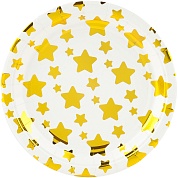 Тарелки (9''/23 см) Звезды Микс, Белый/Золото, Металлик, 6 шт.