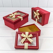 Набор коробок С окошком и бантом, Красный/Золото, 22,5*16*9,5 см, 3 шт. 
